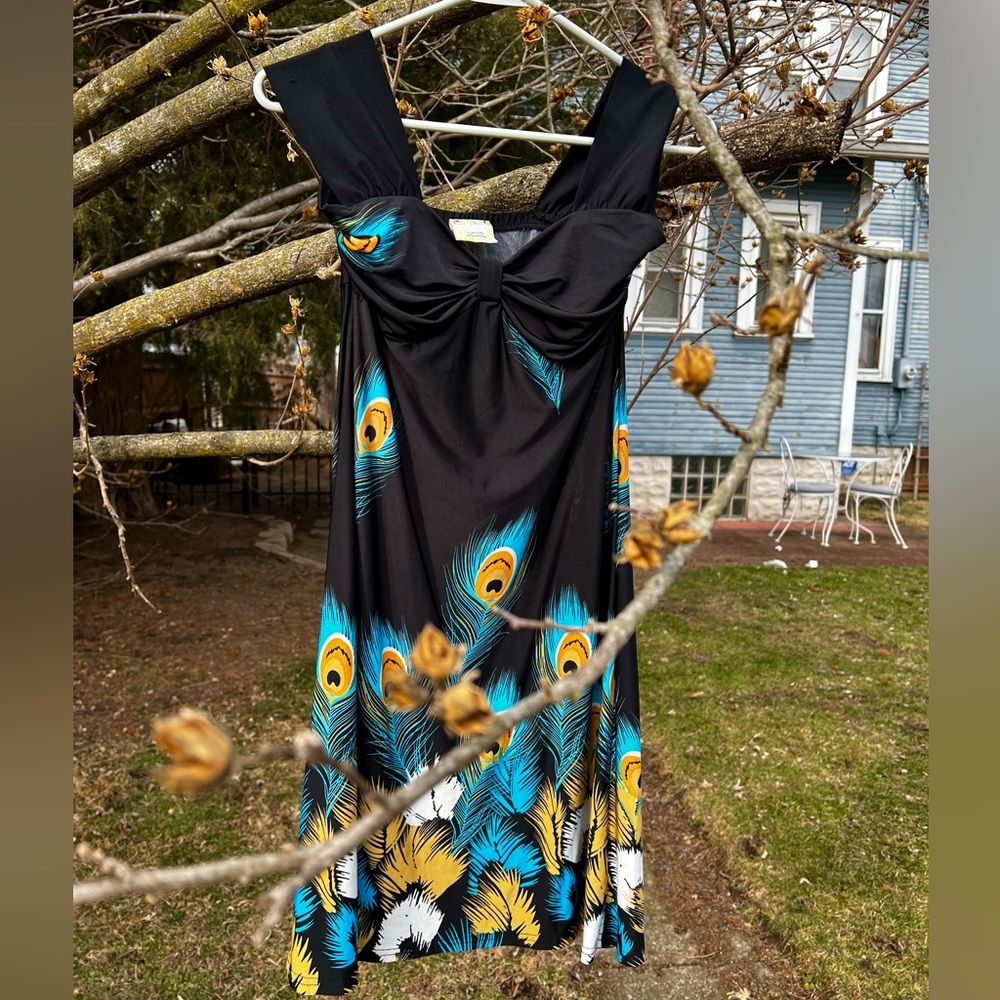 Pullover Peacock sundress Mini LBD black y2k baddie goth